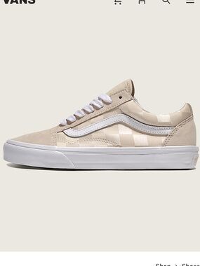 Vans Low Top Old Skool Checkerboard Beige Satin Suede Sneaker Size 8.5